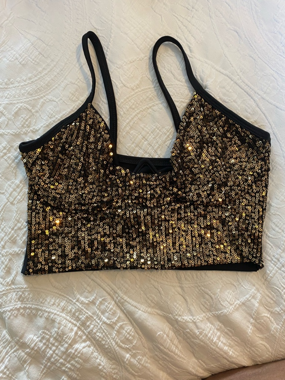 Sequin Bralette Tank Top in Gold and Black